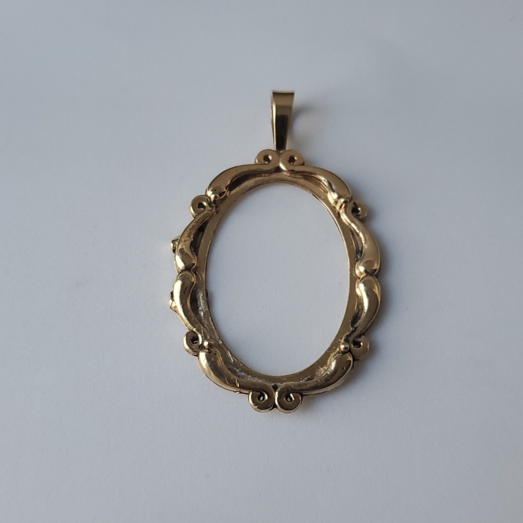 14k Solid Gold Pendant Mounting Cast For Cabochon Or Cameo